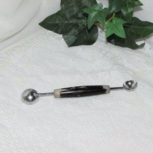 Vintage Garnishing Tool Melon Baller Kitchen Gadget Chippy Black Wood Handle